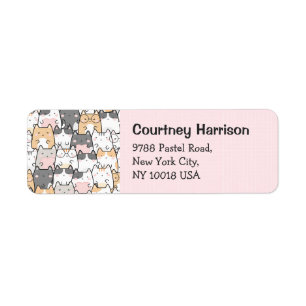 Cute Cats Kawaii Pastel Pink Return Address