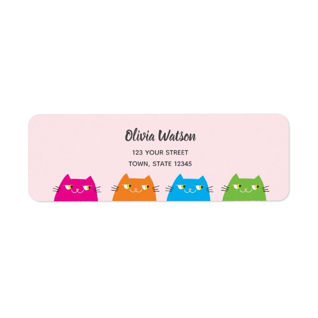 Cute Cats Kawaii Pink Return Address (Front)