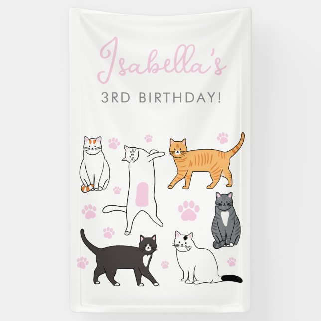 Cute Cats Kids Birthday Banner (Vertical)