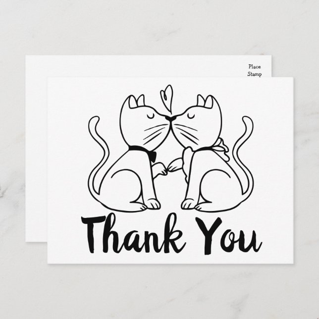 Cute Cats Kissing Kiitties Black White Wedding  Postcard (Front/Back)