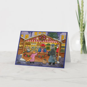 Cute Cats Kitten Christmas Market greeting card