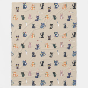 Cute Cats & Knives Fleece Blanket