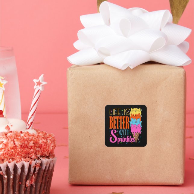 Cute Cats Life Is Better With Sprinkles Cat Lovers Square Sticker (Party)