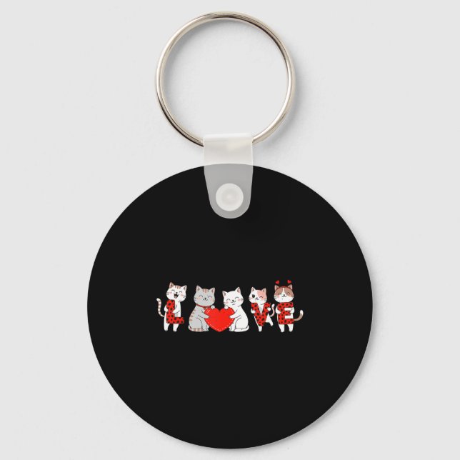 Cute Cats Love Valentine Design For Men Women Kids Key Ring (Front)