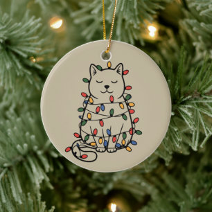 Cute Cats Lover Christmas Lights Cat Mum Xmas Ceramic Tree Decoration