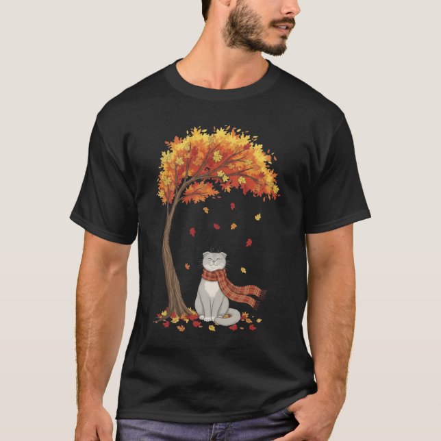 Cute Cats Lover Scottish Fold Cat Fall Autumn T-Shirt (Front)