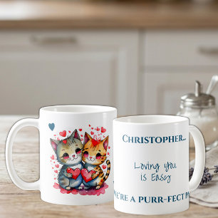 Cute cats loving you personalised name blue coffee mug