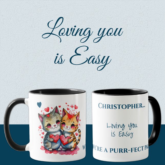 Cute cats loving you personalised name blue mug (Creator Uploaded)
