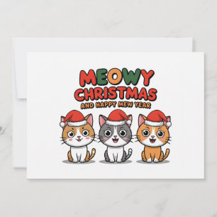 Cute cats meow wearing christmas hat holiday card