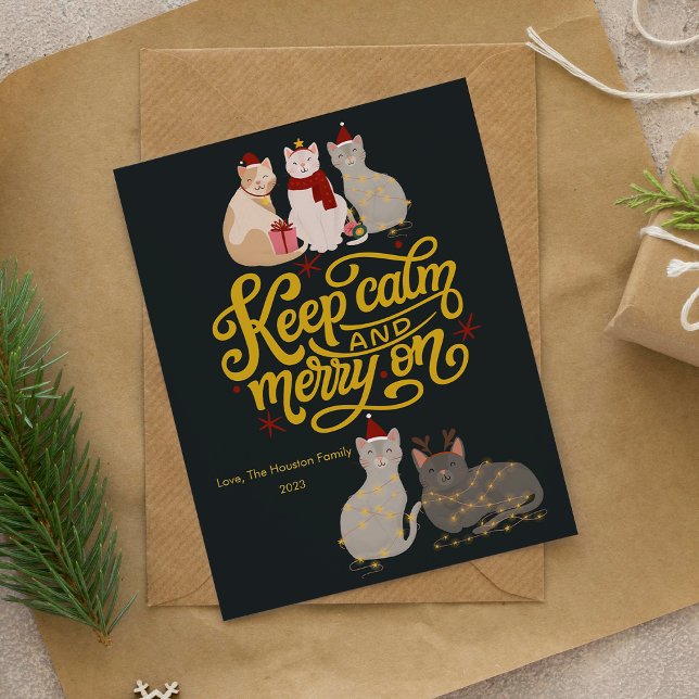 Cute Cats Merry On Christmas Flat Holiday Card (Creator Uploaded)
