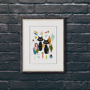 Cute Cats Mid Century Modern Poster