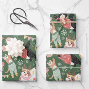 Cute Cats Misbehaving Christmas Wrapping Paper Sheet