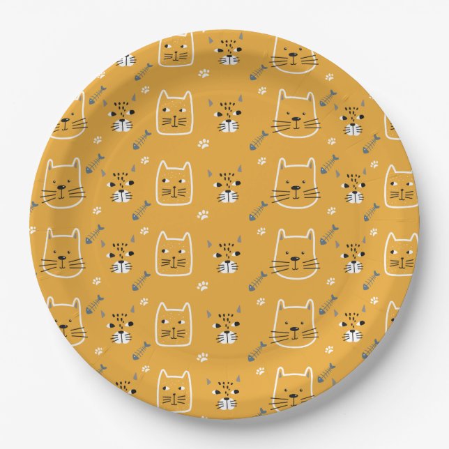 Cute Cats Modern Pattern Paper Plate (Front)