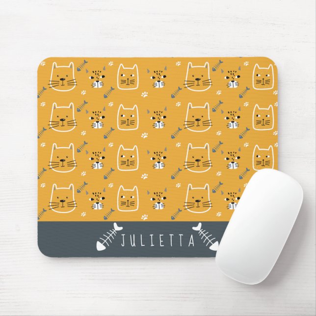 Cute Cats Modern Personalised Pattern Mouse Mat (With Mouse)