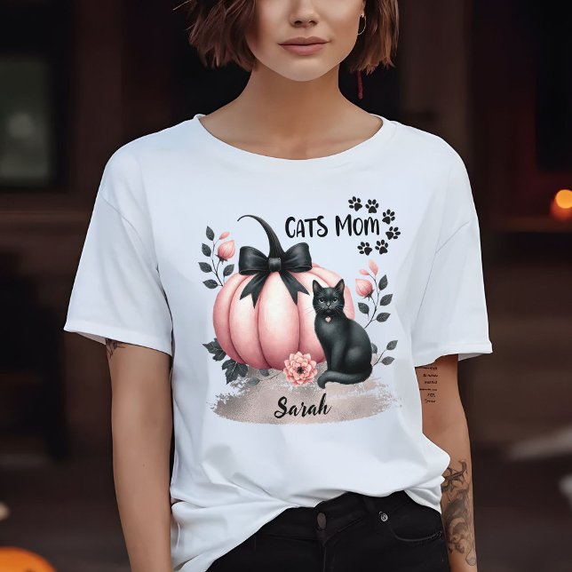 Cute Cats Mum Halloween Personalised Pink T-Shirt (Creator Uploaded)