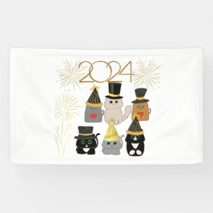 "Cute Cats New Year's Celebration" Banner