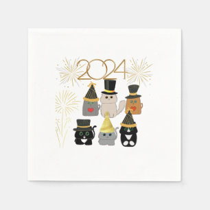Cute Cats New Years Celebration  Napkin