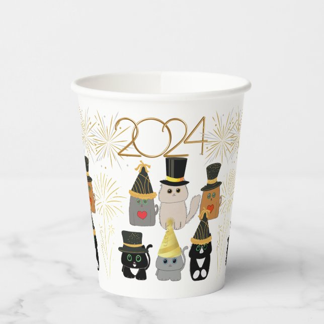 Cute Cats New Years Celebration  Paper Cups (Left)