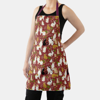 Cute Cats on a Burgundy Background Apron