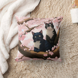 Cute Cats On A Cherry Blossom Tree Cushion