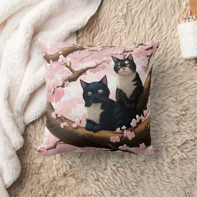Cute Cats On A Cherry Blossom Tree Cushion (Blanket)