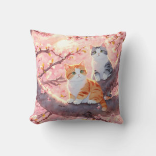 Cute Cats On A Cherry Blossom Tree Cushion