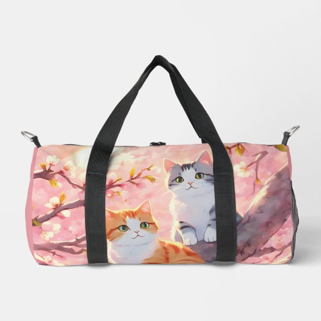 Cute Cats On A Cherry Blossom Tree Duffle Bag (Front)