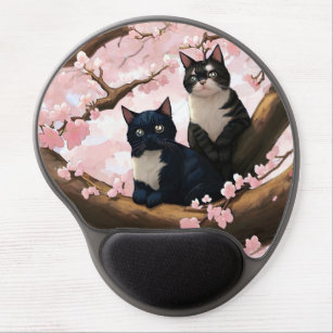 Cute Cats On A Cherry Blossom Tree Gel Mouse Mat