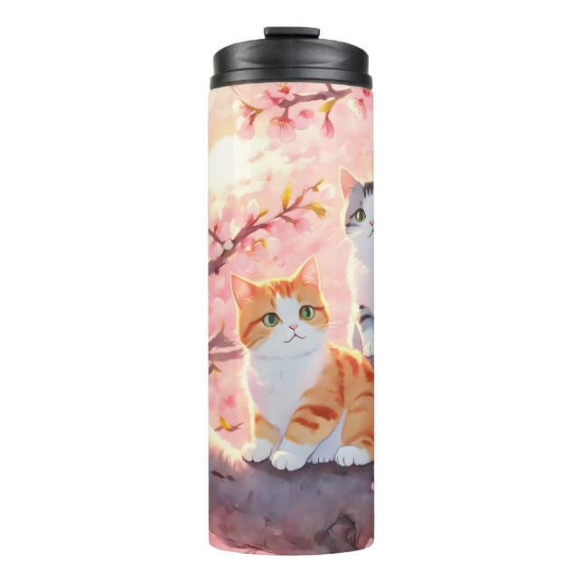 Cute Cats On A Cherry Blossom Tree Thermal Tumbler (Front)