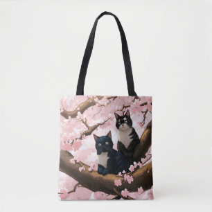 Cute Cats On A Cherry Blossom Tree Tote Bag