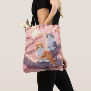 Cute Cats On A Cherry Blossom Tree Tote Bag