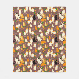 Cute Cats on a Coffee Brown Background Fleece Blanket