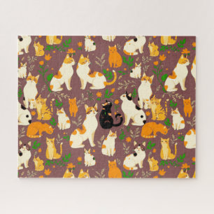 Cute Cats on a Coffee Brown Background Jigsaw Puzzle