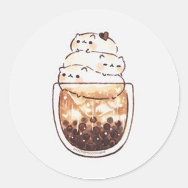 Cute Cats on Cup of Coffee Classic Round Sticker (Front)