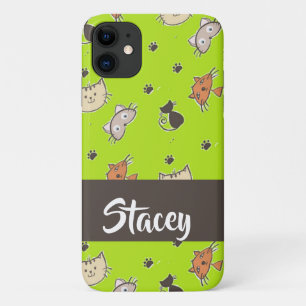 Cute cats on green iPhone 11 case
