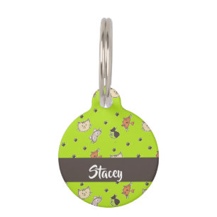 Cute cats on green pet tag