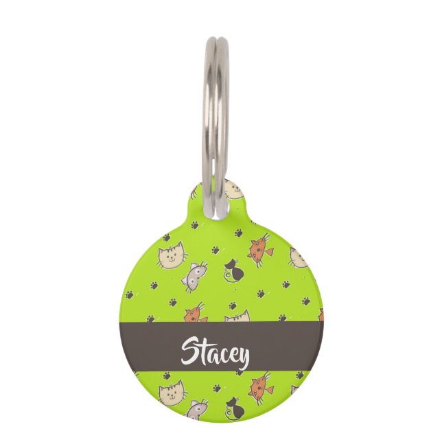 Cute cats on green pet tag (Front)