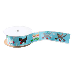Cute Cats on Ice Skates Aqua Holiday  Satin Ribbon