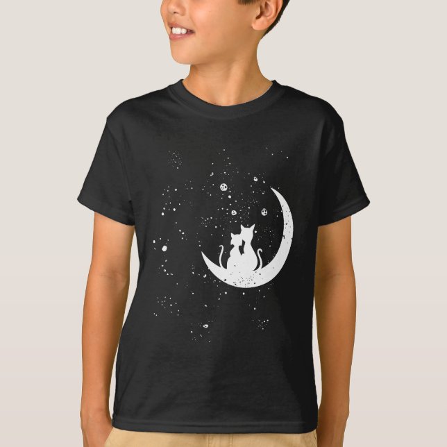 Cute Cats on Moon T-Shirt (Front)