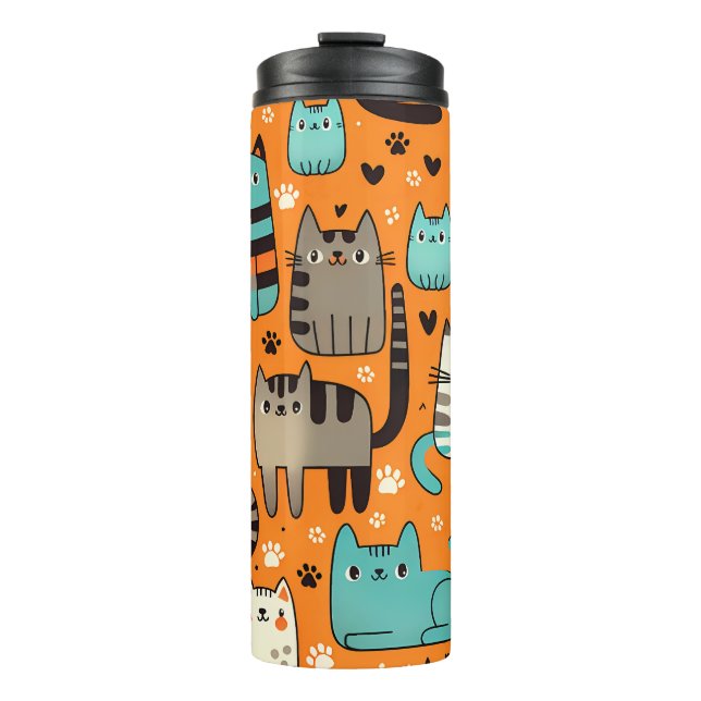 Cute Cats Orange Thermal Tumbler (Front)