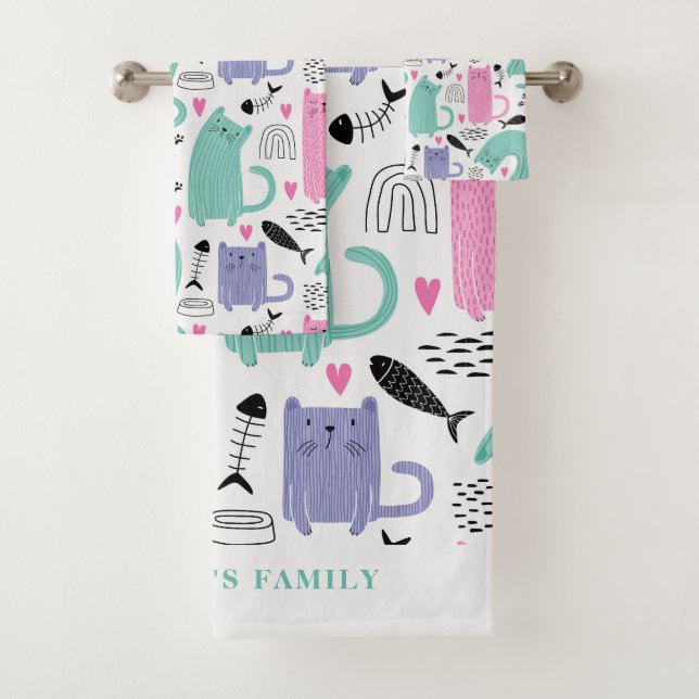 Cute Cats Pattern Bath Towel Set (Insitu)