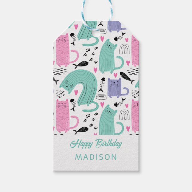 Cute Cats Pattern Birthday Gift Tags (Front)