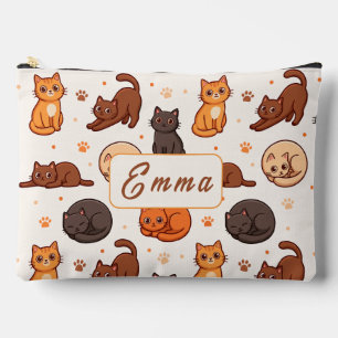 Cute Cats Pattern Custom Monogram Name Kids Accessory Pouch