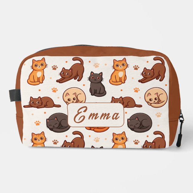 Cute Cats Pattern Custom Monogram Name Kids Dopp Kit (Front)