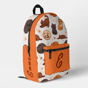Cute Cats Pattern Custom Monogram Name Kids Printed Backpack