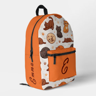 Cute Cats Pattern Custom Monogram Name Kids Printed Backpack