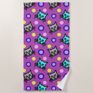 Cute Cats Pattern in Violet Beach Towel