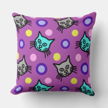 Cute Cats Pattern in Violet Big Throw Pillow