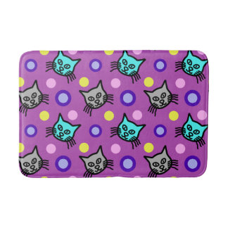 Cute Cats Pattern in Violet Medium Bath Mat