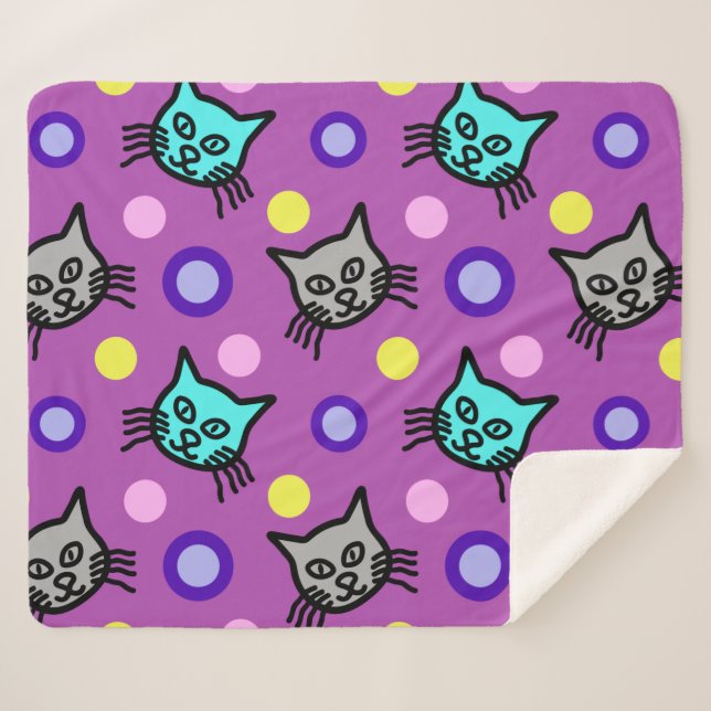 Cute Cats Pattern in Violet Medium Sherpa Blanket (Front (Horizontal))